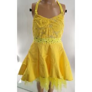 Dance Costume Small Child Yellow Kelle Lace Dress Jazz Tap Musical Rhinestone